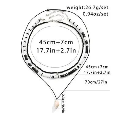 Basic Bohemian Geometric Seed Bead Shell Soft Clay Beaded Men'S Three Layer Necklace