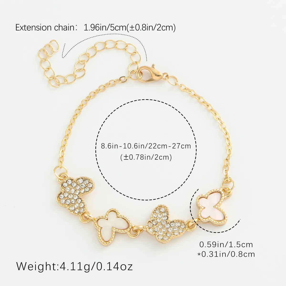 Basic Classic Style Butterfly Copper Plating Inlay Rhinestones Shell 18K Gold Plated Women'S Anklet