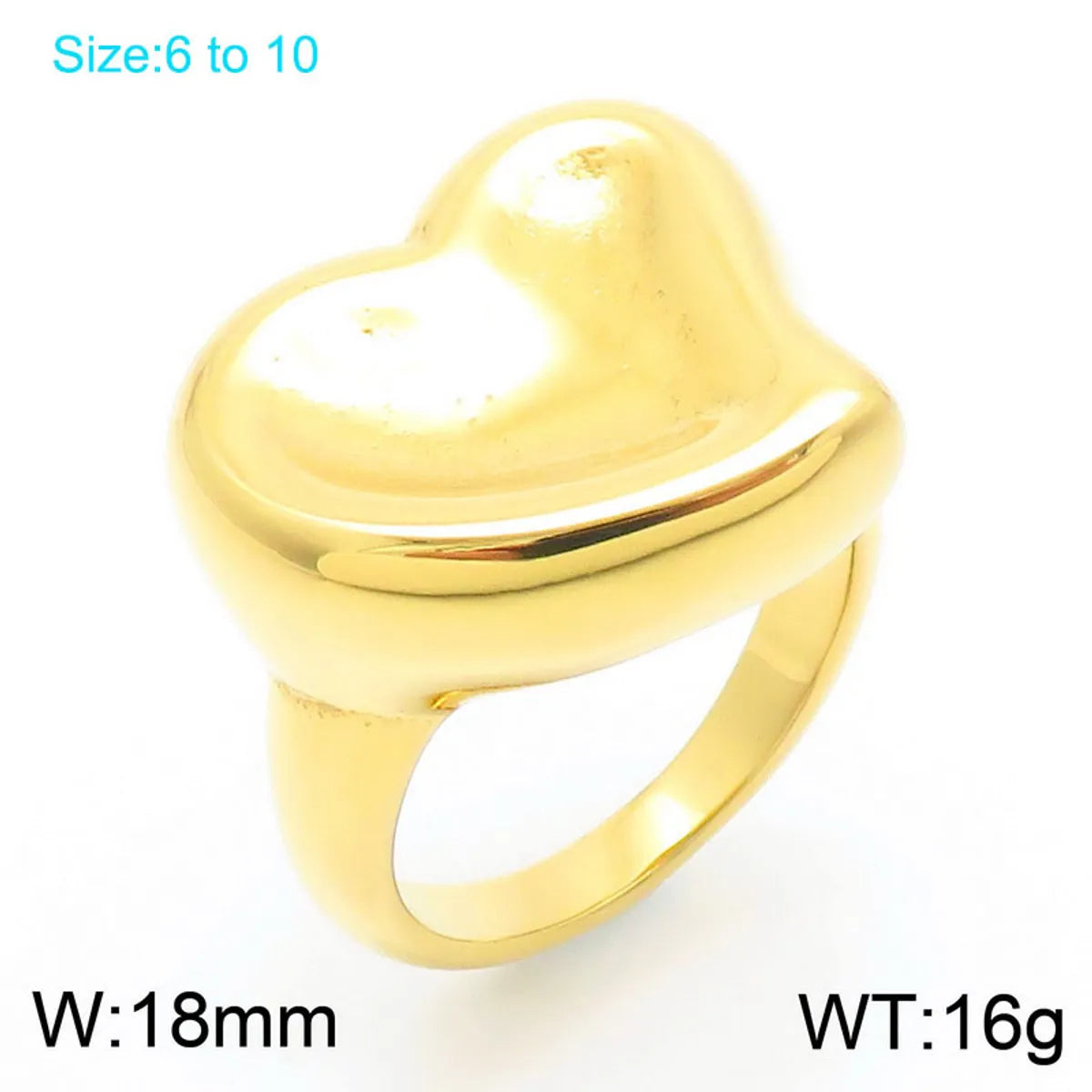 Basic Classic Style Commute Heart Shape Solid Color 304 Stainless Steel 18K Gold Plated Rings In Bulk