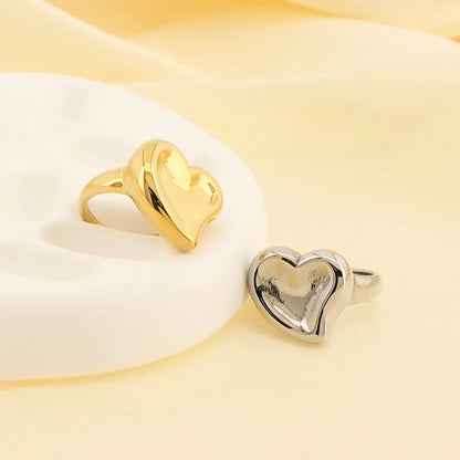 Basic Classic Style Commute Heart Shape Solid Color 304 Stainless Steel 18K Gold Plated Rings In Bulk