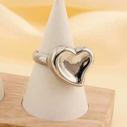 Basic Classic Style Commute Heart Shape Solid Color 304 Stainless Steel 18K Gold Plated Rings In Bulk