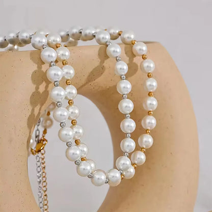 Basic Classic Style Commute Solid Color 18K Gold Plated Artificial Pearls 304 Stainless Steel Artificial Pearl Wholesale Bracelets