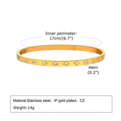 Basic Classic Style Four Leaf Clover Star Flower 304 Stainless Steel 18K Gold Plated Zircon Bangle In Bulk