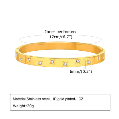 Basic Classic Style Four Leaf Clover Star Flower 304 Stainless Steel 18K Gold Plated Zircon Bangle In Bulk