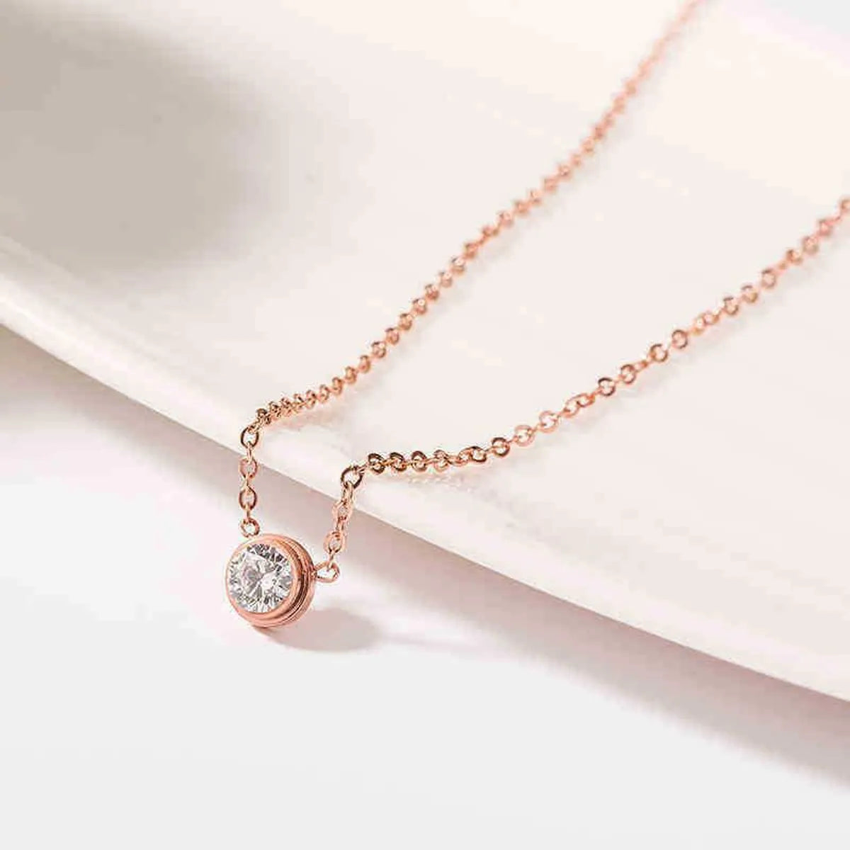 304 Stainless Steel 18K Gold Plated Basic Classic Style Plating Inlay Geometric Artificial Rhinestones Pendant Necklace