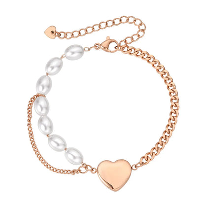 Basic Classic Style Heart Shape Artificial Pearl Titanium Steel Wholesale Bracelets