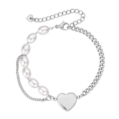 Basic Classic Style Heart Shape Artificial Pearl Titanium Steel Wholesale Bracelets