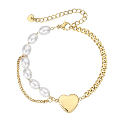 Basic Classic Style Heart Shape Artificial Pearl Titanium Steel Wholesale Bracelets