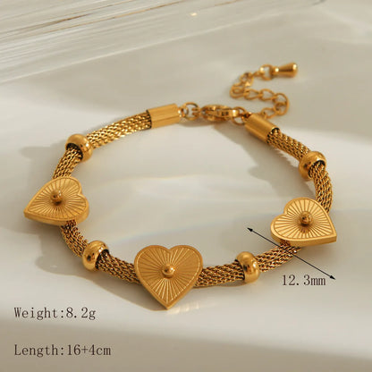 Basic Classic Style Heart Shape Flower 304 Stainless Steel 18K Gold Plated Bracelets In Bulk