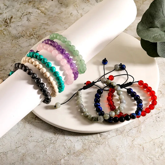 Basic Classic Style Round Natural Stone Beaded Unisex Bracelets