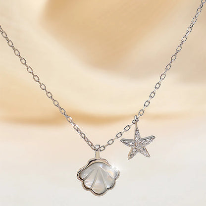 Basic Classic Style Starfish Copper Inlay Shell Zircon Pendant Necklace