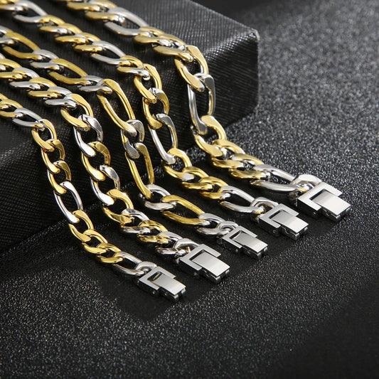 Basic Color Block Titanium Steel 18K Gold Plated Men'S Bracelets Necklace