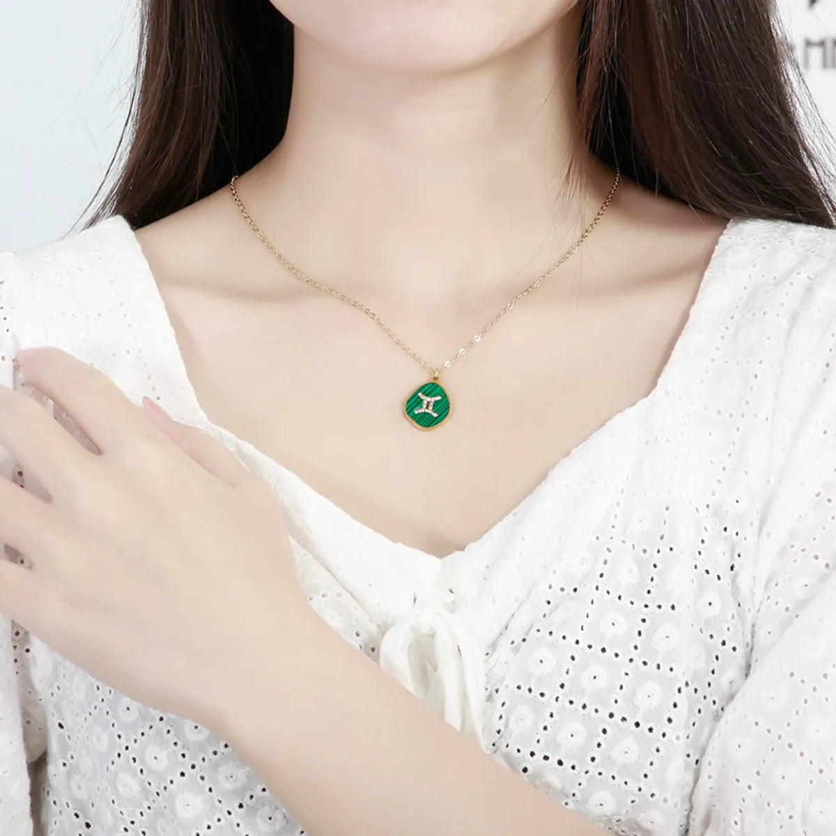 Basic Constellation Stainless Steel Inlay Malachite Pendant Necklace