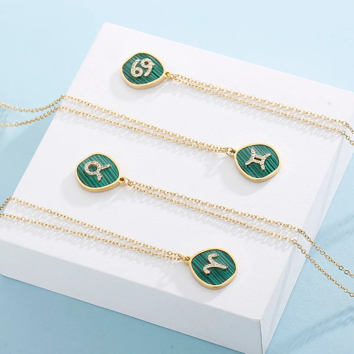 Basic Constellation Stainless Steel Inlay Malachite Pendant Necklace