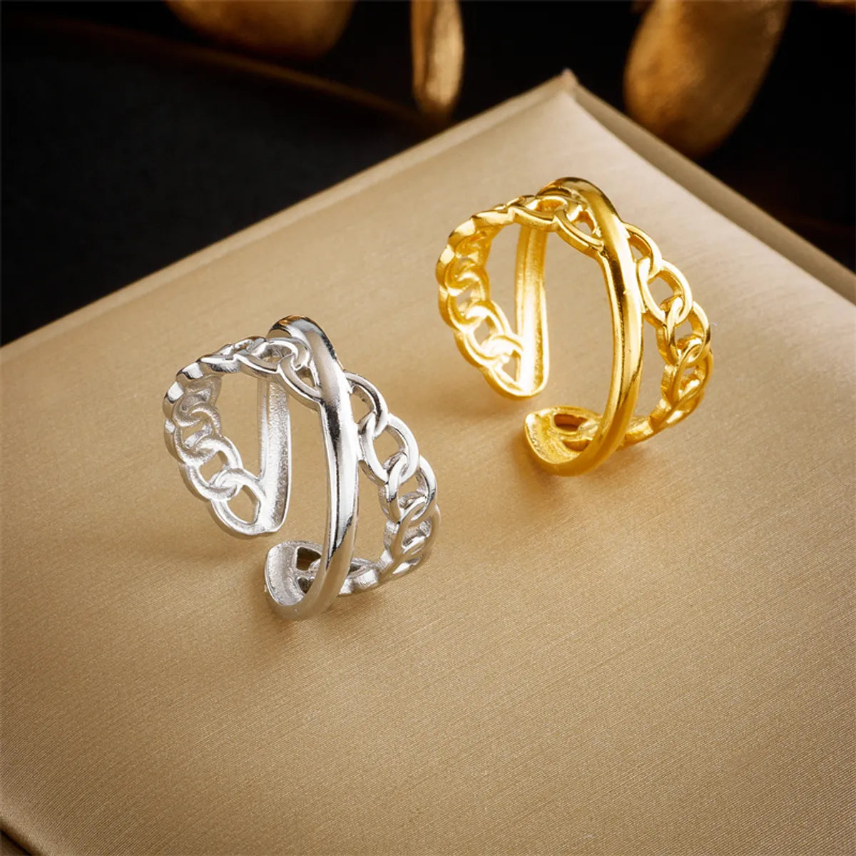 Basic Cross Star Titanium Steel Gold Plated Gold Plated Open Ring