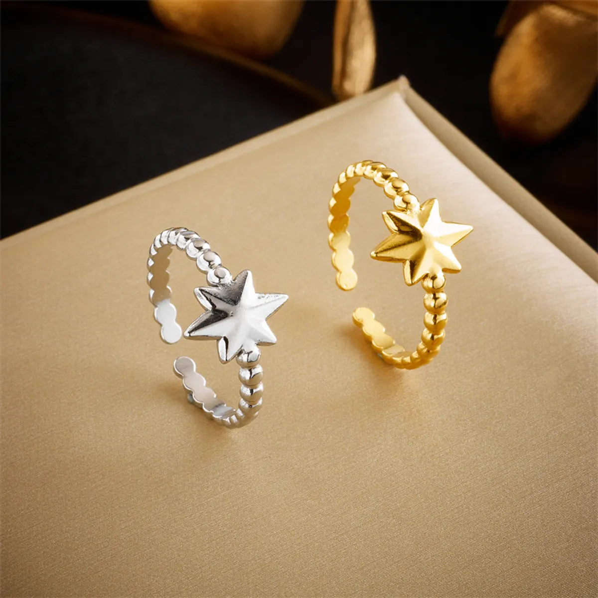 Basic Cross Star Titanium Steel Gold Plated Gold Plated Open Ring