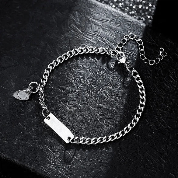 Basic Customization Laser Engraving Titanium Steel Cuban Link Chain Curb Chain Bracelets In Bulk