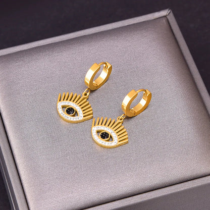 304 Stainless Steel 18K Gold Plated Basic Plating Devil'S Eye Star Rhinestones Jewelry Set