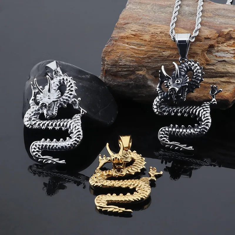 Basic Dragon Titanium Steel 18K Gold Plated Men'S Necklace