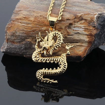 Basic Dragon Titanium Steel 18K Gold Plated Men'S Necklace