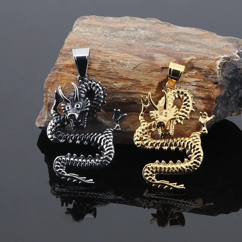 Basic Dragon Titanium Steel 18K Gold Plated Men'S Necklace