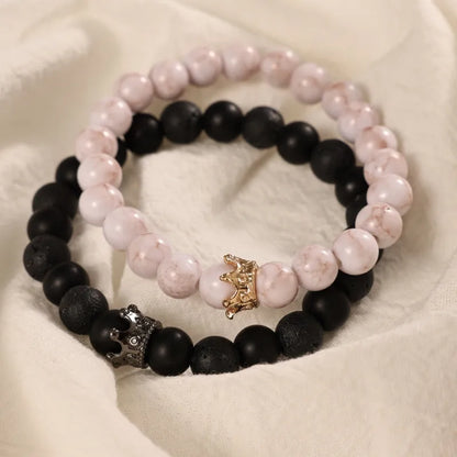 Basic Ethnic Style Modern Style Round Crown Arylic Volcanic Rock Glass Beaded Unisex Bracelets