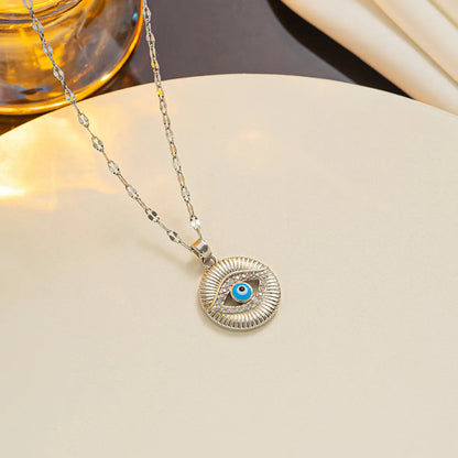 Basic Eye Titanium Steel Enamel Plating Inlay Zircon 18k Gold Plated Necklace