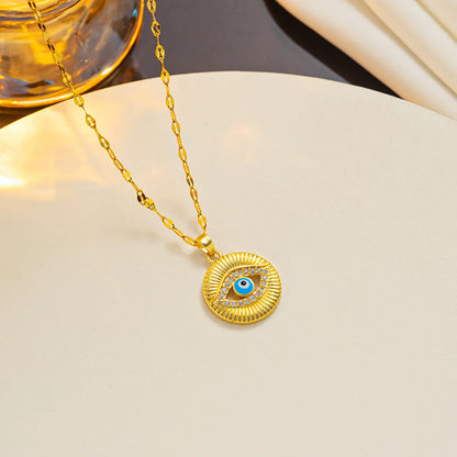 Basic Eye Titanium Steel Enamel Plating Inlay Zircon 18k Gold Plated Necklace