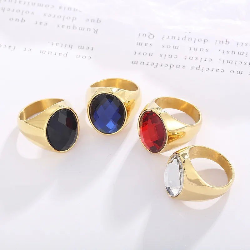 Wholesale Jewelry Basic Geometric Color Block Stainless Steel 18K Gold Plated Plating Rings