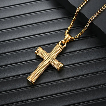 Basic Geometric Cross Titanium Steel Plating Men'S Pendant Necklace