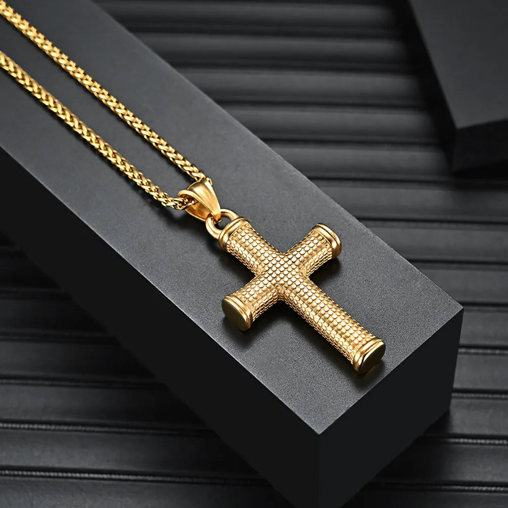 Basic Geometric Cross Titanium Steel Plating Men'S Pendant Necklace