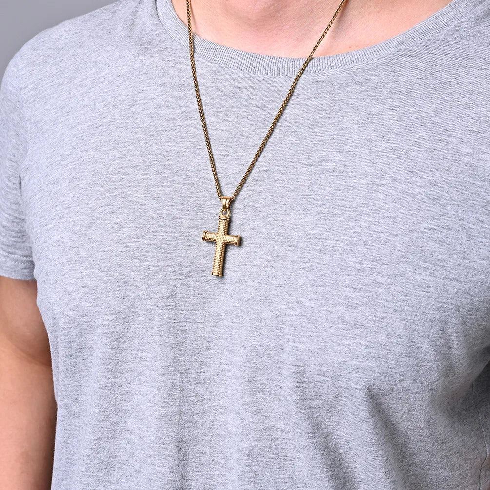 Basic Geometric Cross Titanium Steel Plating Men'S Pendant Necklace