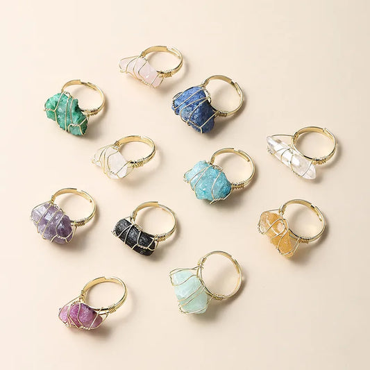 Basic Geometric Natural Stone Irregular Open Ring