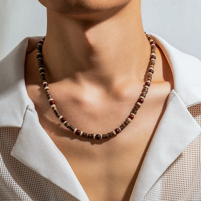 Basic Geometric Wooden Beads Beaded Men'S Necklace