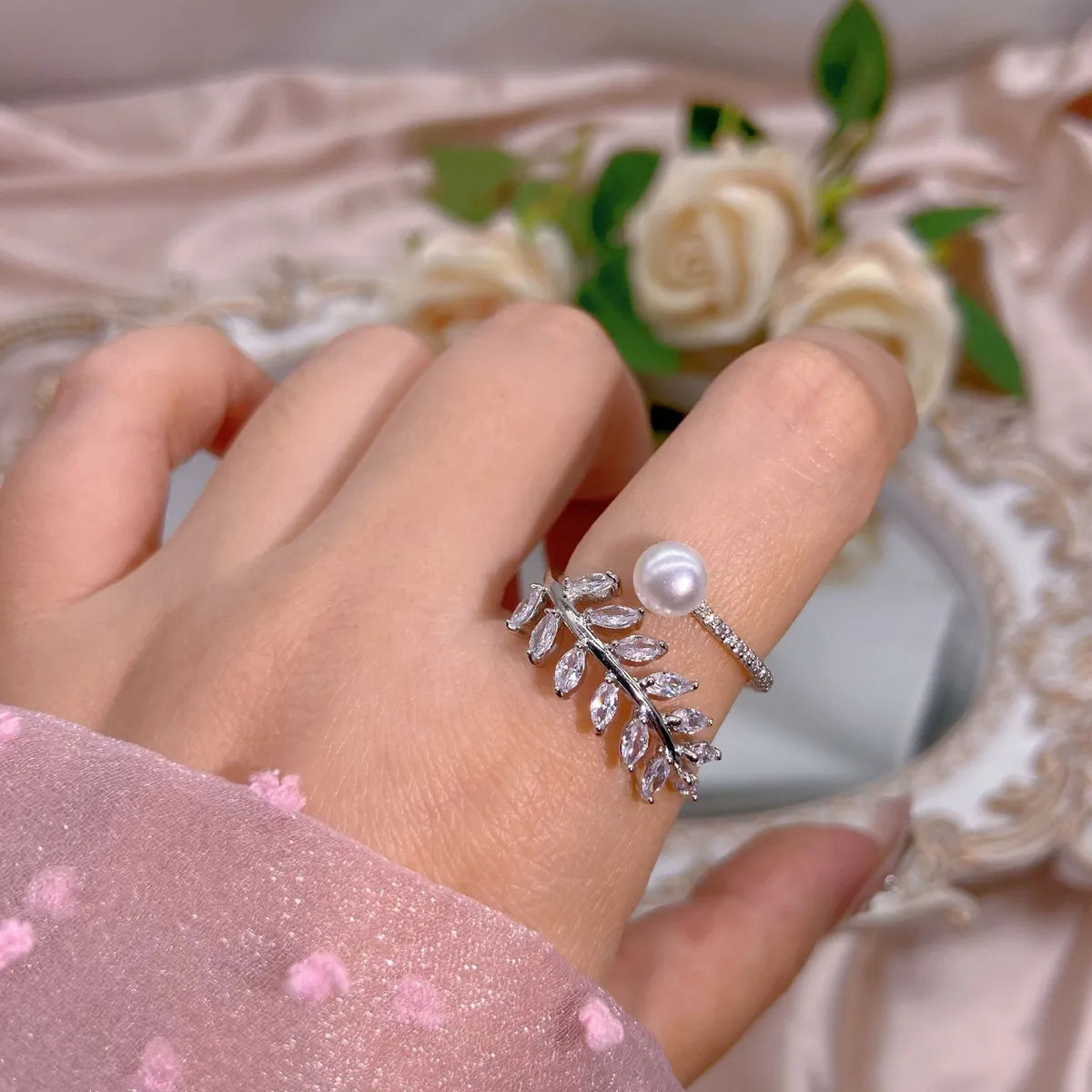 Basic Heart Shape Flower Bow Knot Copper Inlay Zircon Open Rings