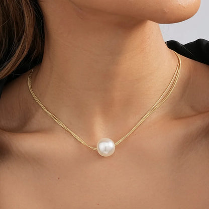 Wholesale Jewelry Basic Korean Style Round Imitation Pearl Iron Plating Necklace