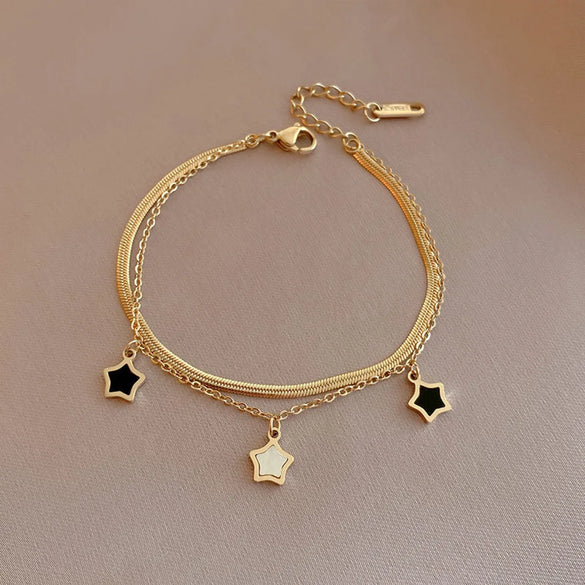 Basic Lady Classic Style Pentagram Titanium Steel Plating 18k Gold Plated Bracelets Necklace