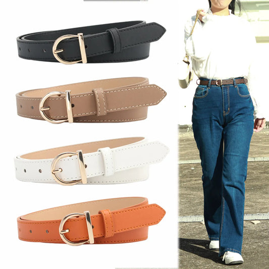 Basic Lady Simple Style Solid Color Pu Leather Alloy Women'S Leather Belts