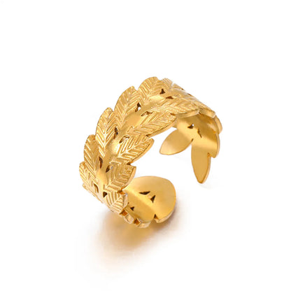 Basic Leaf Stainless Steel Plating 18k Gold Plated Open Ring