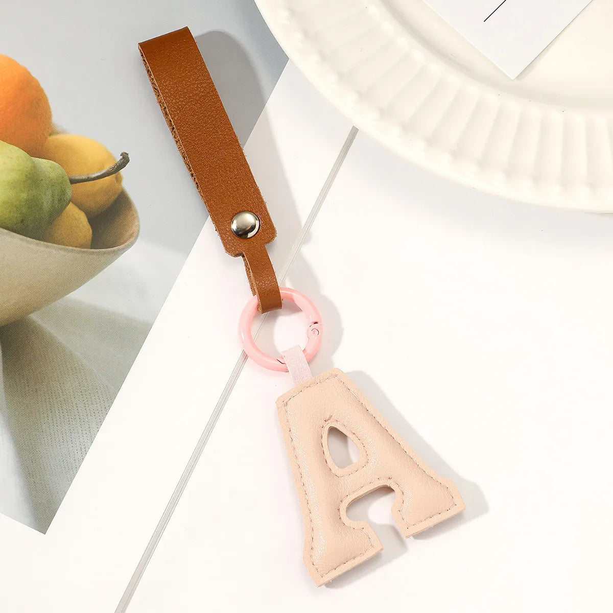 Basic Letter Pu Leather Unisex Bag Pendant Keychain