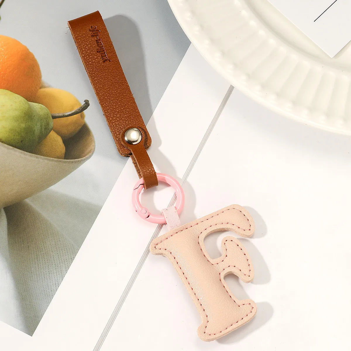 Basic Letter Pu Leather Unisex Bag Pendant Keychain