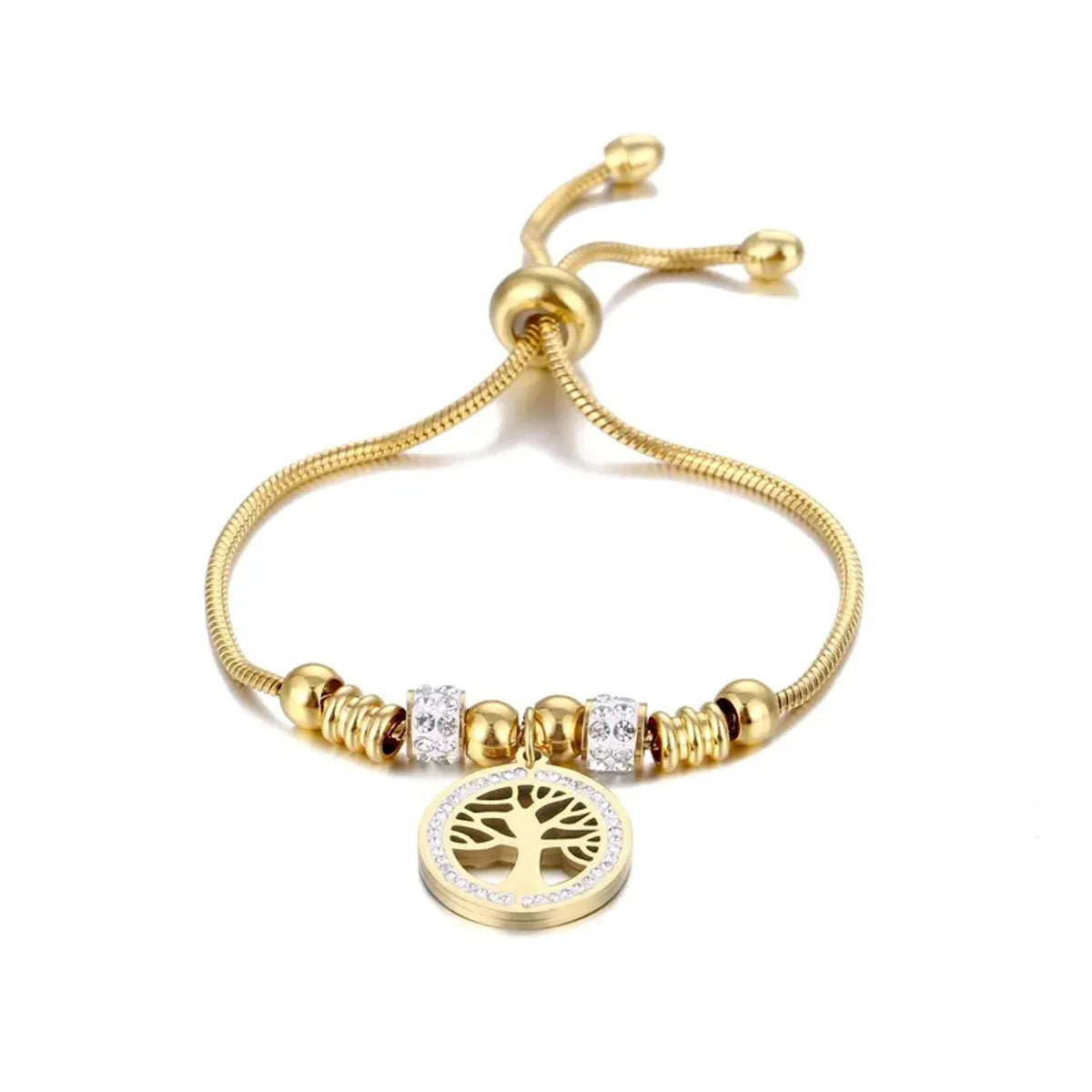 Basic Life Tree 316 Stainless Steel  Inlay Zircon 18K Gold Plated Women's Bracelets