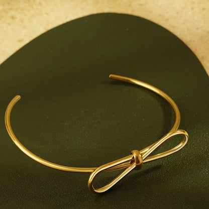 Basic Modern Style Bow Knot 304 Stainless Steel 18K Gold Plated Bangle In Bulk