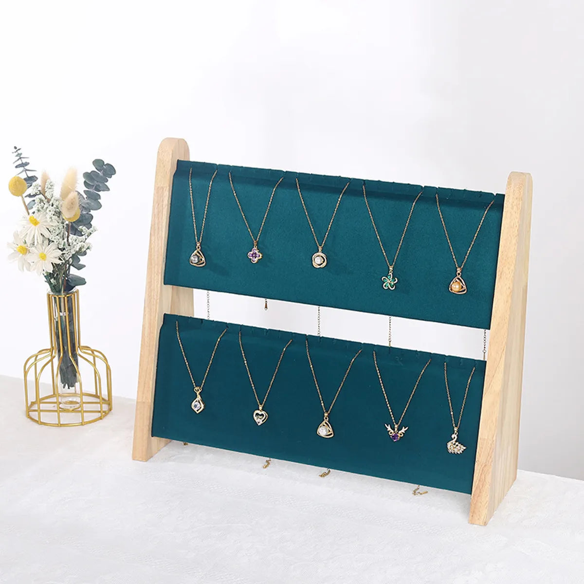 Basic Modern Style Classic Style Bevel Solid Wood Flannel Jewelry Display Jewelry Rack