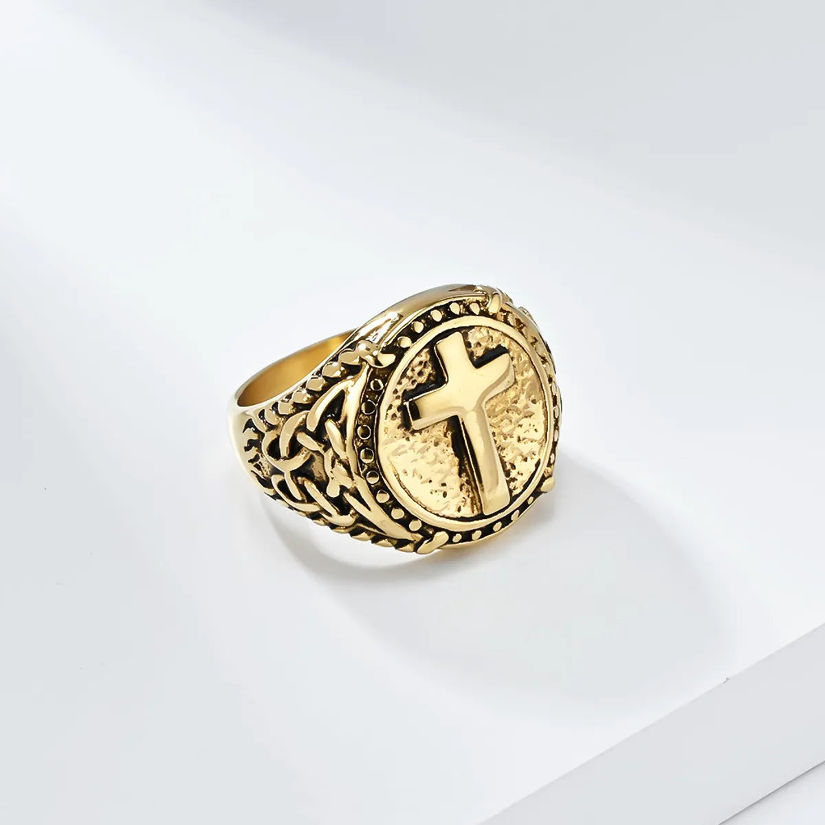 Basic Modern Style Classic Style Cross 304 Stainless Steel 18K Gold Plated Men'S Rings