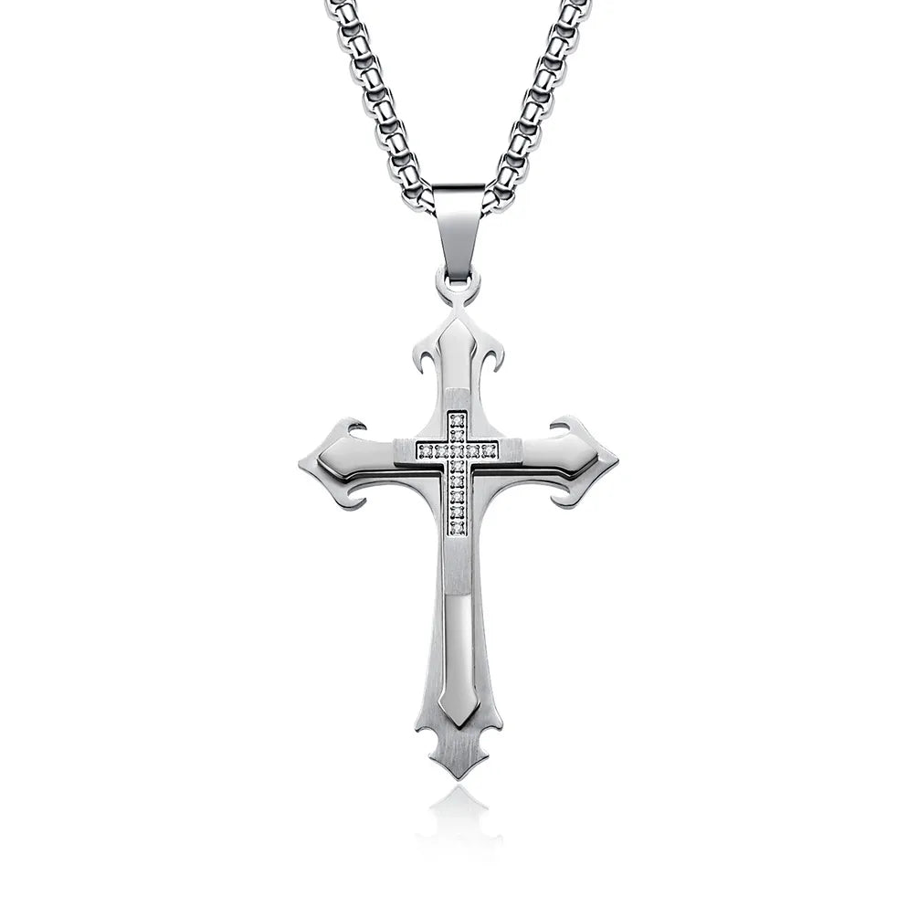 Basic Modern Style Classic Style Cross 304 Stainless Steel Inlay Zircon Men'S Pendant Necklace