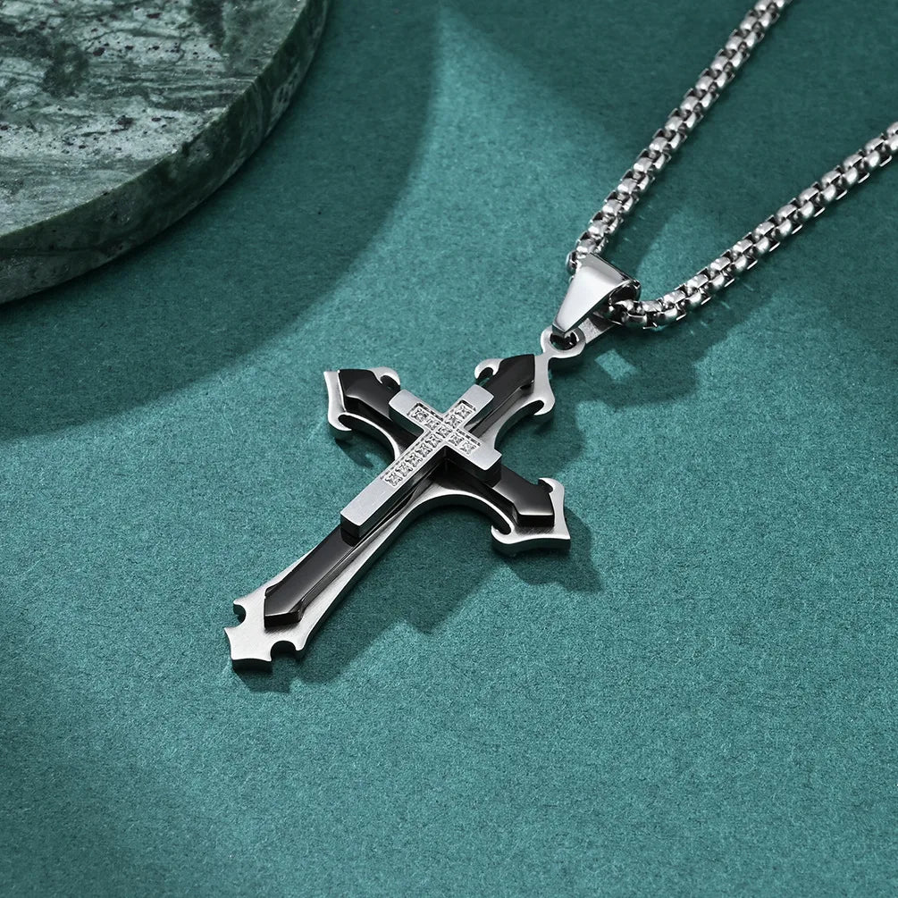 Basic Modern Style Classic Style Cross 304 Stainless Steel Inlay Zircon Men'S Pendant Necklace