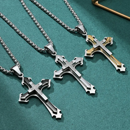 Basic Modern Style Classic Style Cross 304 Stainless Steel Inlay Zircon Men'S Pendant Necklace