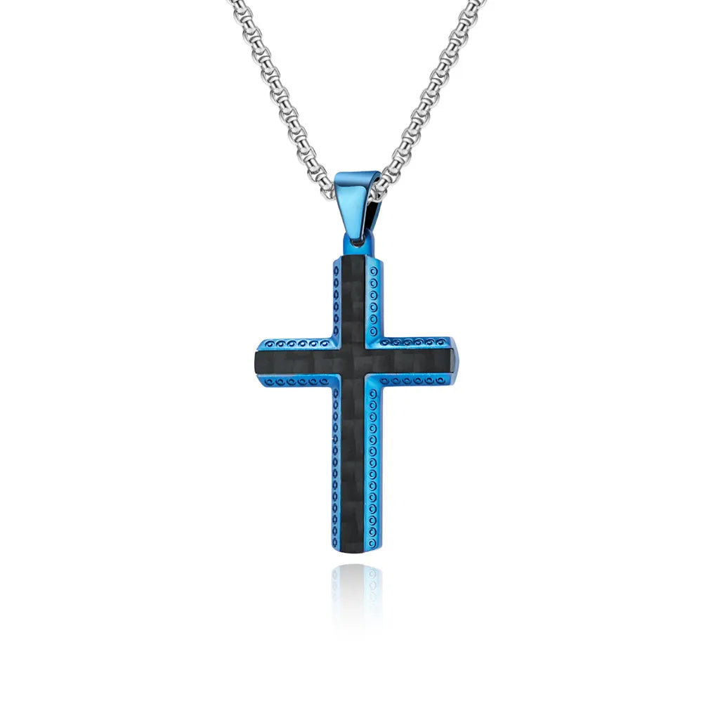 Basic Modern Style Classic Style Cross Titanium Steel Plating Inlay Solid Carbon Fiber Men'S Pendant Necklace