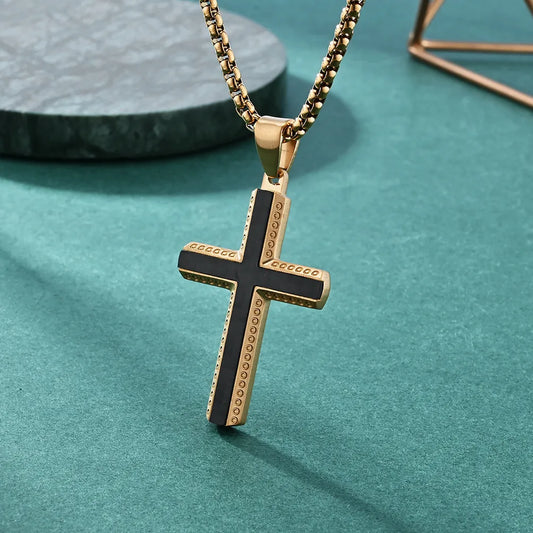 Basic Modern Style Classic Style Cross Titanium Steel Plating Inlay Solid Carbon Fiber Men'S Pendant Necklace